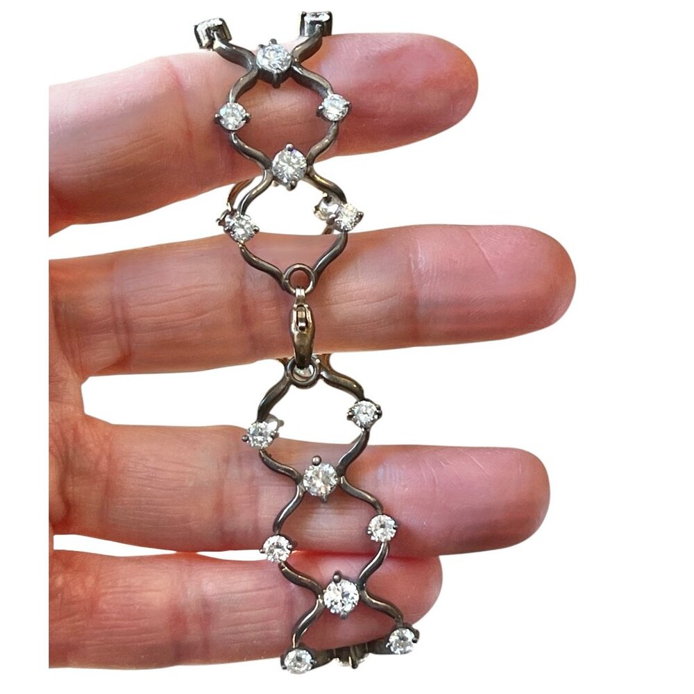 Cz Diamond & sterling Silver Tennis Bracelet 7" Elegant Lattice Design - Picture 6 of 9